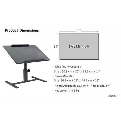 ISOMARS Multipurpose Laptop Table Study Desk & Height Adjustable Bed Table for Work from Home & Online Classes (Black) - Isomars