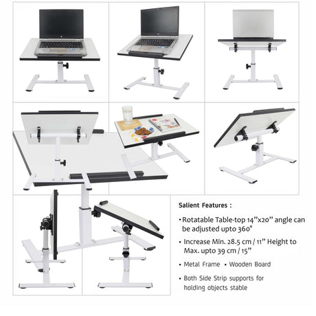 ISOMARS Multipurpose Laptop Table Study Desk & Height Adjustable Bed Table for Work from Home & Online Classes (White) - Isomars