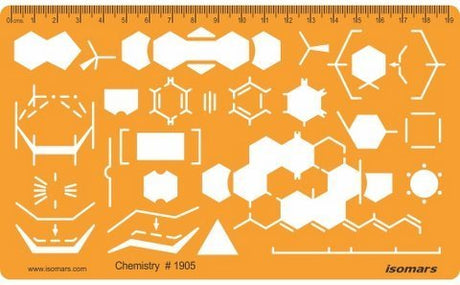 Isomars Organic Chemistry Drawing Template Stencil, Molecular Structure & Chemical Bond Diagram Tool with Benzene Rings, Hexagons, Reaction Symbols and cm/mm Ruler for Students, Chemistry Practicals & Scientific Drafting - Isomars