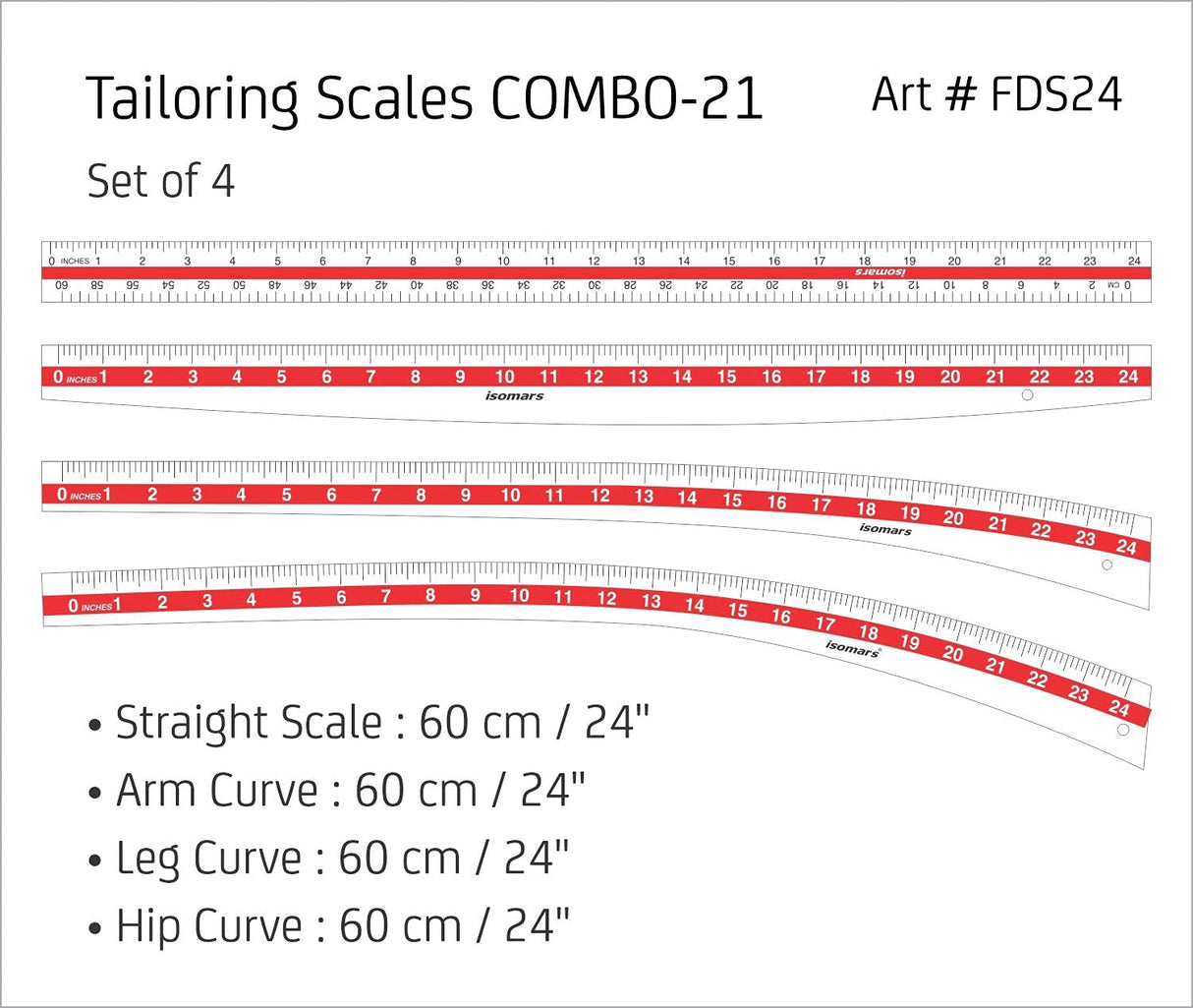 Isomars Pattern Curve with Tailoring Ruler Set of 4 - Isomars