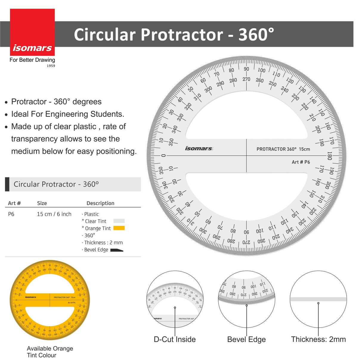 Isomars ProCircle, Protractors - 360 degree & 180 degree, with 12 inches / 30 CM Ruler - Isomars