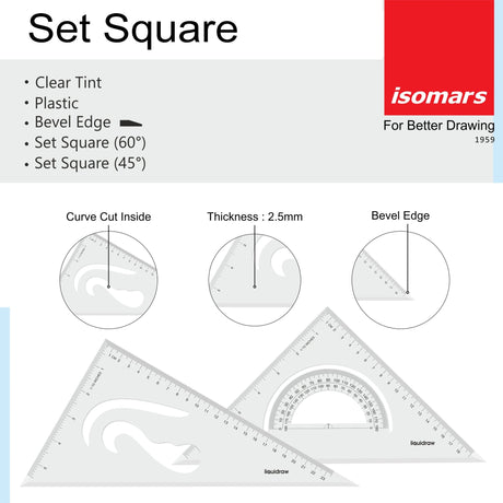 Isomars Scholar Set Squares – Set of 2 (10"x12") Drafting Tools for Students, Architects, Engineers & Designers - Isomars
