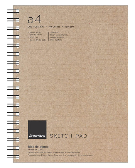 Isomars Sketch Pad Artist - A4 with 40 Sheets & Mechanical Pencil 0.5mm - with Leads and Eraser - Isomars