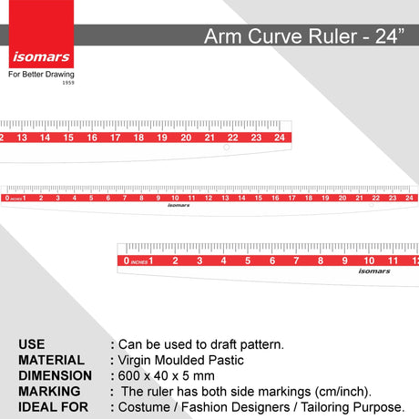 Isomars Tailoring Scale Set of 4 (Tailoring Ruler 24 inches-Set of 4-White) - Isomars