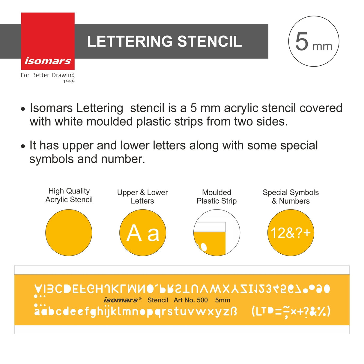 Lettering Guide Drawing Template 5mm - Isomars