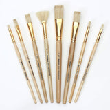 Isomars Flat Hog Hair Paint Brush Set of 8 with Fan Brush – Professional Long Handle Artist Brushes for Oil, Acrylic & Canvas Painting | Natural Bristles for Smooth, Even Strokes