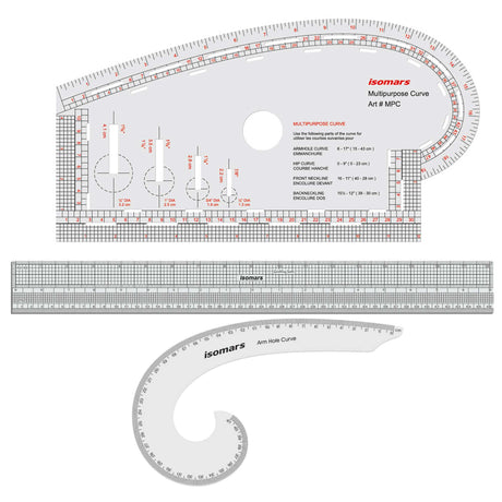 Multipurpose Curve, Gridding Scale & Armhole Curve with Marking Combo (Clear) - Isomars