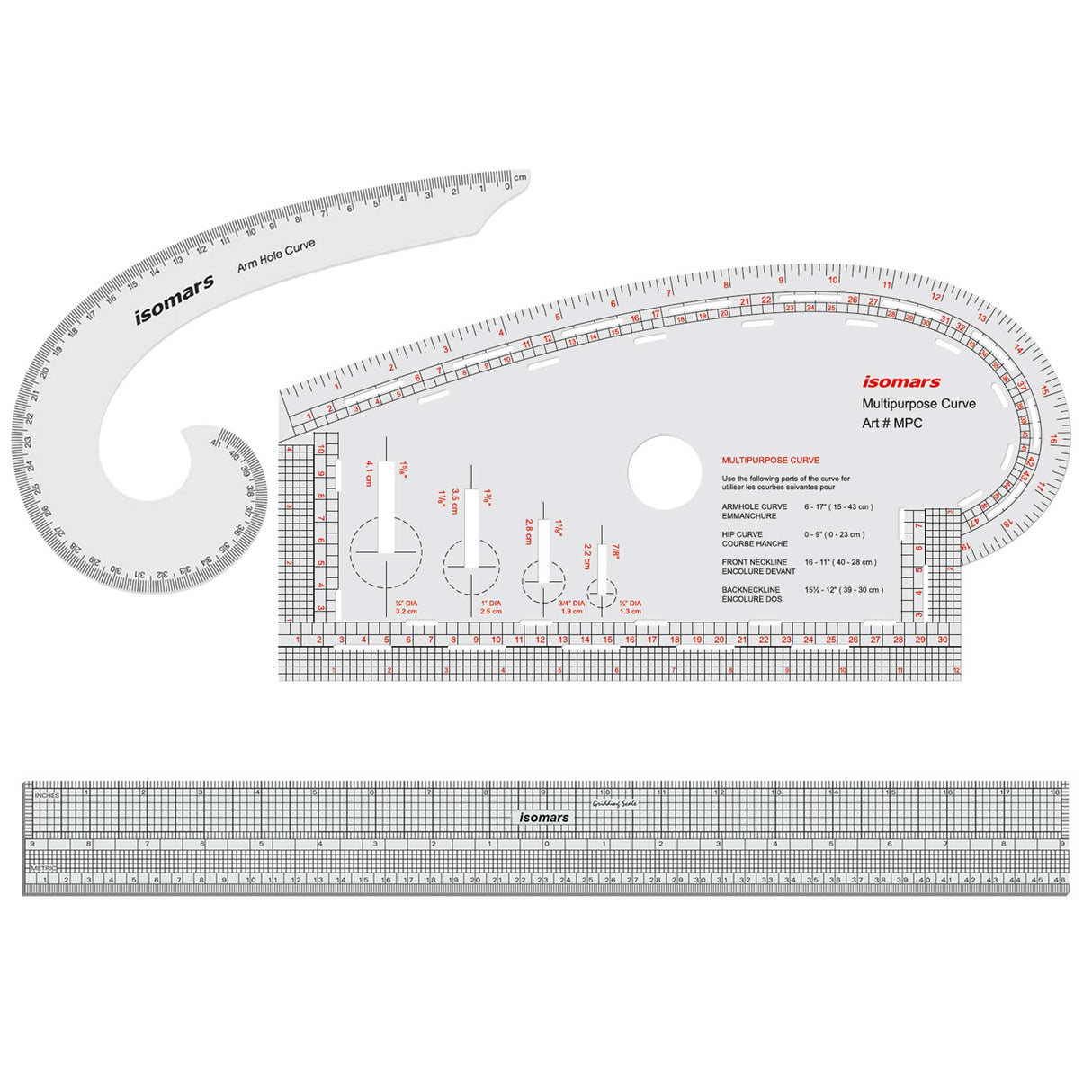 Multipurpose Curve, Gridding Scale & Armhole Curve with Marking Combo (Clear) - Isomars