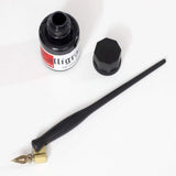 Oblique Dip Pen Holder Set: Brass Flange, Flex Dip Nib, and Black Ink (35ml) - Isomars