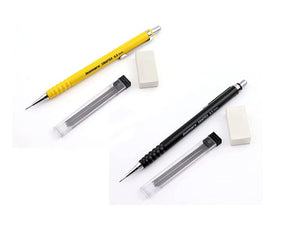 Isomars Mechanical Pencil - Draftex Pencil 0.5mm With Leads And Eraser- Black And Yellow Pencil Combo