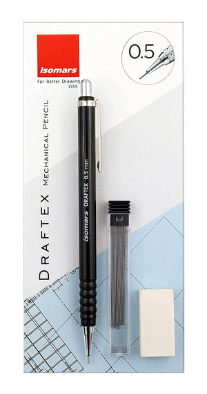Isomars Mechanical Pencil - Draftex Pencil 0.5mm With Leads And Eraser- Black And Yellow Pencil Combo