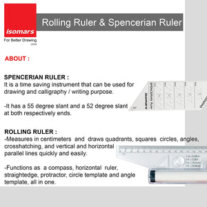 Isomars Rolling Ruler and Spencerian Ruler Combo - Rulers Set for Calligraphy and General Purpose - Multipurpose Rulers Set