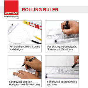 Isomars Rolling Ruler and Spencerian Ruler Combo - Rulers Set for Calligraphy and General Purpose - Multipurpose Rulers Set