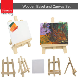 Isomars Artists Kit - Set of Wooden Easel and Canvas - Display Stand and Display / Painting Board Combo