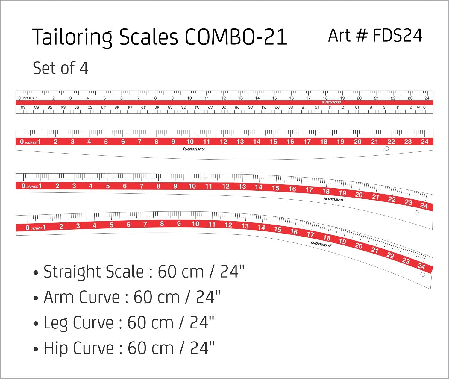 Tailoring Ruler (Set of 5) Isomars Quilting Template for Patchwork & Sewing - Isomars