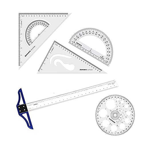 Technical Drawing Combo- 10x12 Inches Set Square, Pro Circle, 24 Inches T-Square, & Protractor - Isomars