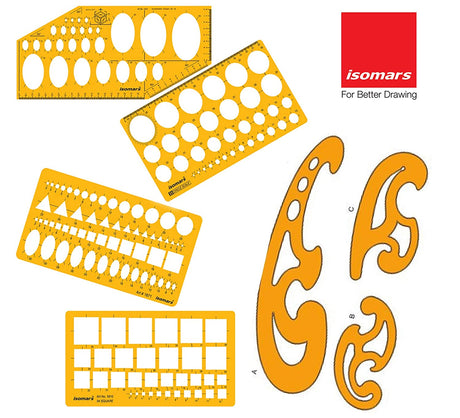 Technical Drawing Templates (Set of 4) - with French Curves - Isomars